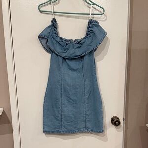 Blue Off-Shoulder Denim Dress